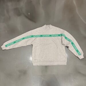 SUPERDRY Gray Turtleneck Sweater with Green Branding on the Sleeves